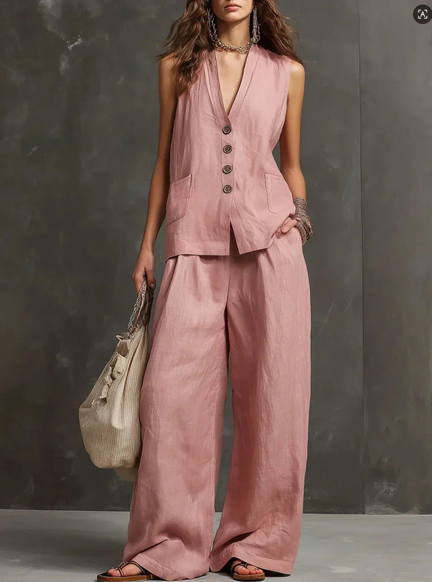Irina Two-Piece Set with Sleeveless Vest and Wide-Leg Pants