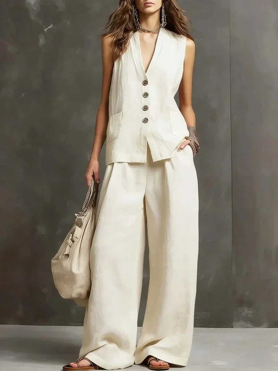 Irina Two-Piece Set with Sleeveless Vest and Wide-Leg Pants