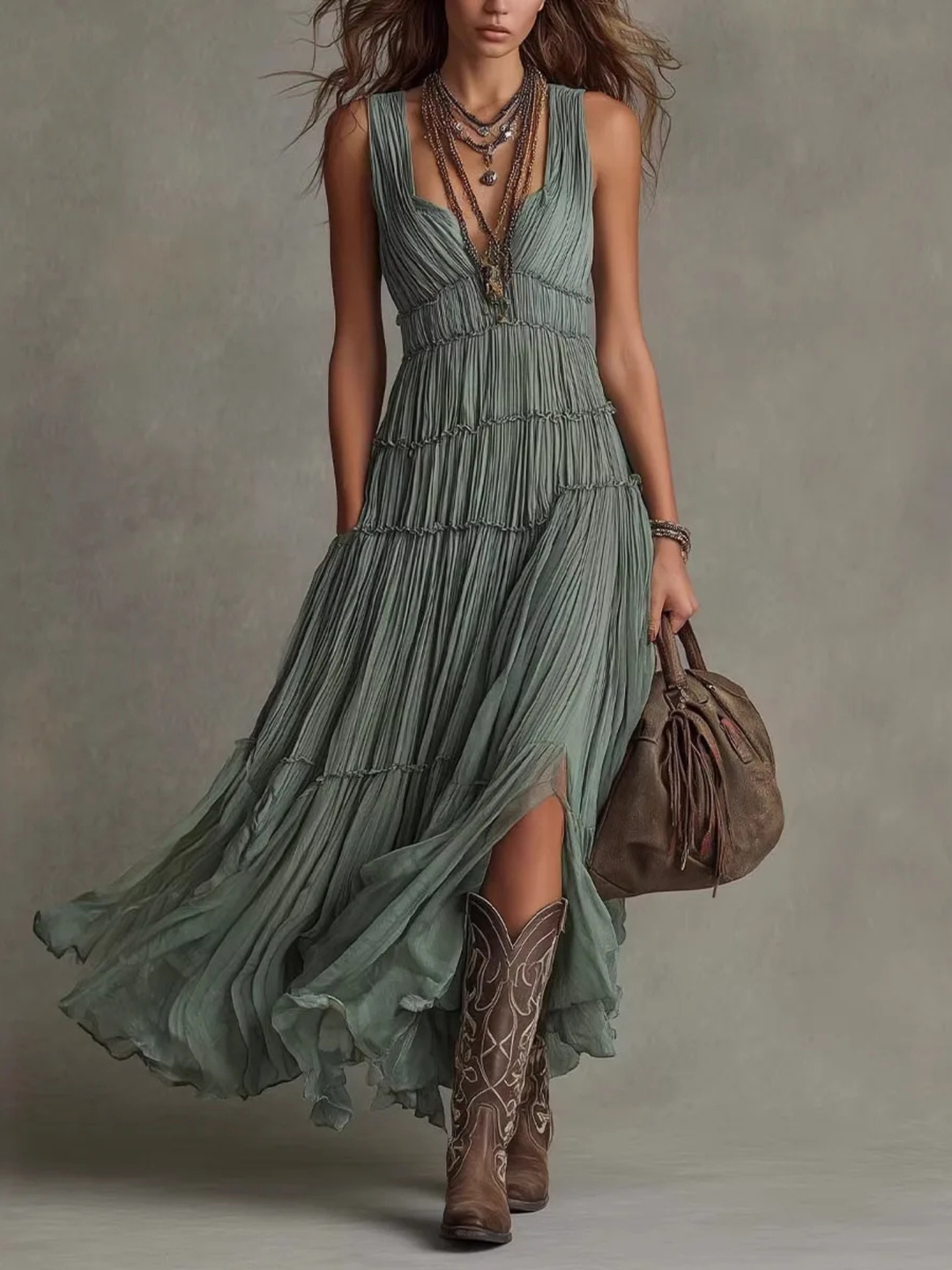 Iris | Layered Pleated Maxi Dress