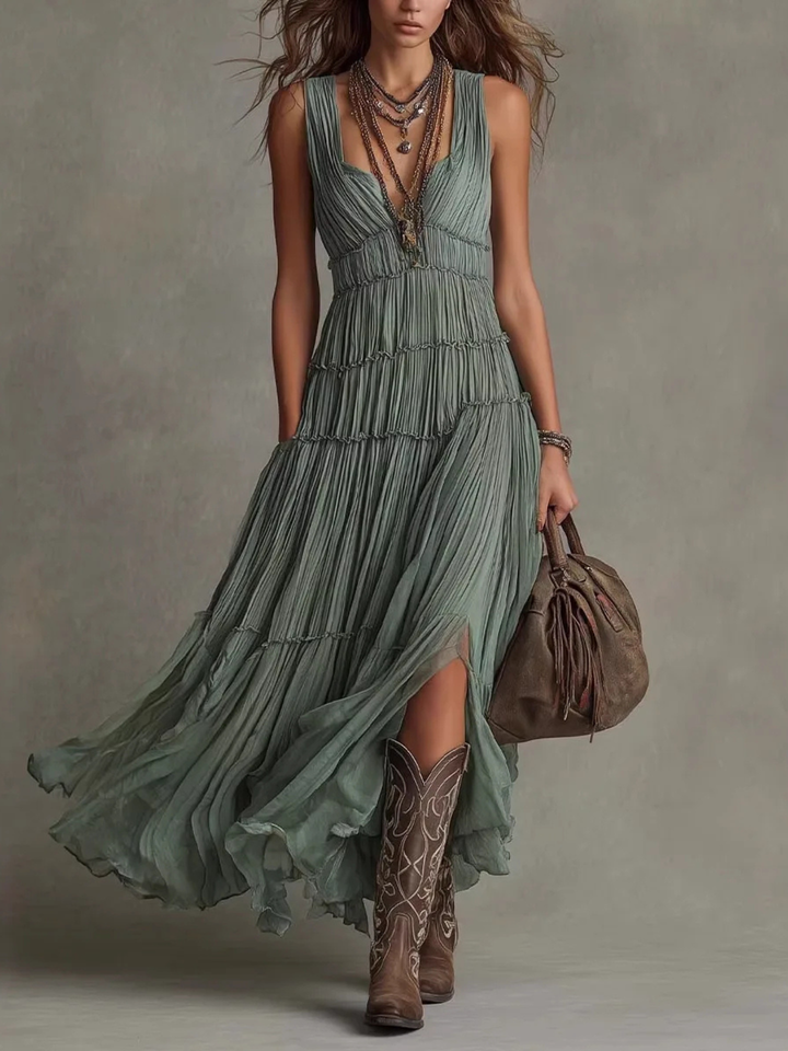Iris | Layered Pleated Maxi Dress