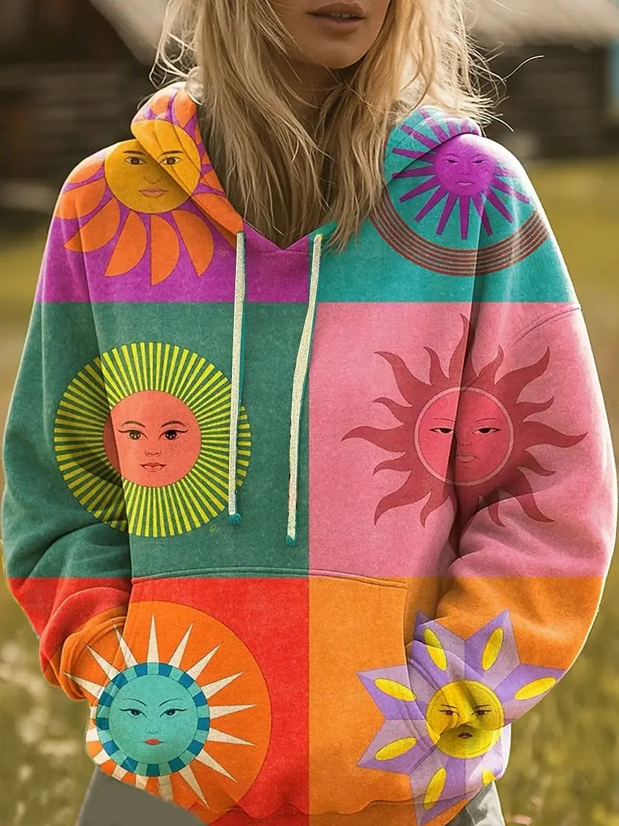 Thalindra™ | Rainbow Sunburst Graphic Hoodie