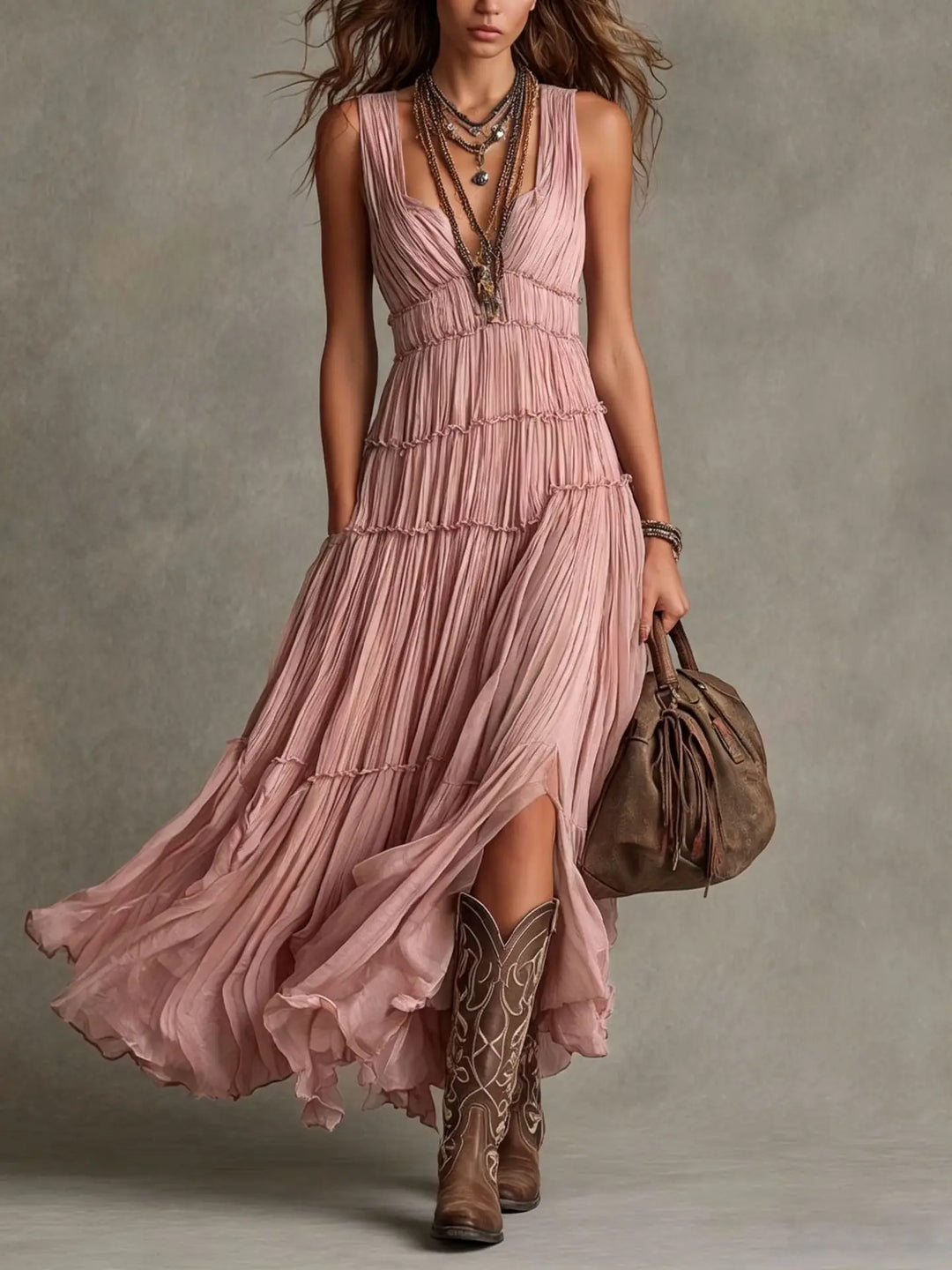 Iris | Layered Pleated Maxi Dress