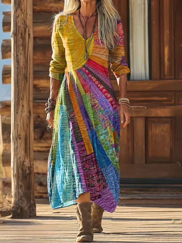Artistic Flowy Printed Dress