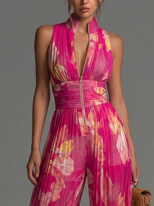 Leabella™ | Fuchsia Floral Pleated Jumpsuit