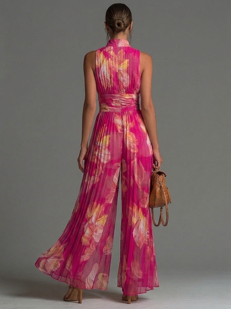 Leabella™ | Fuchsia Floral Pleated Jumpsuit