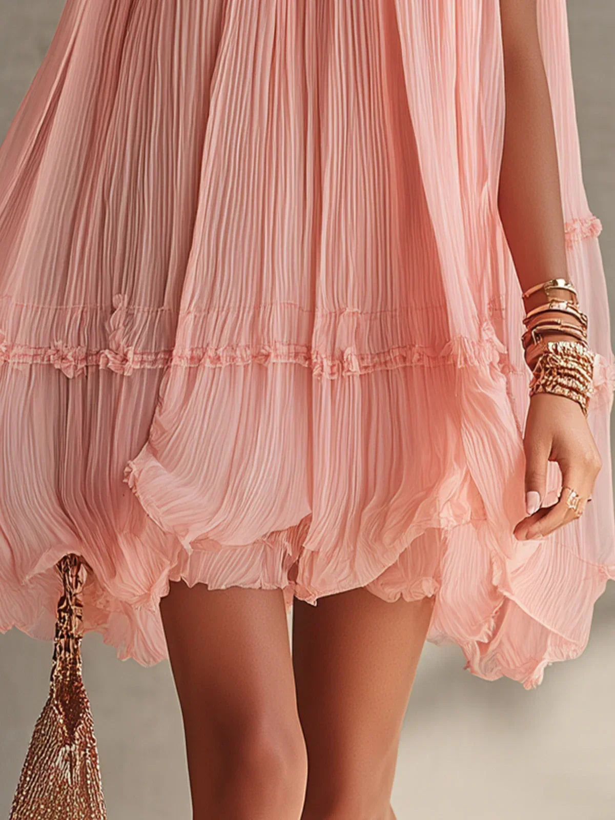 Magdalena Pink Striped Chiffon Mini Dress with Halter Neck