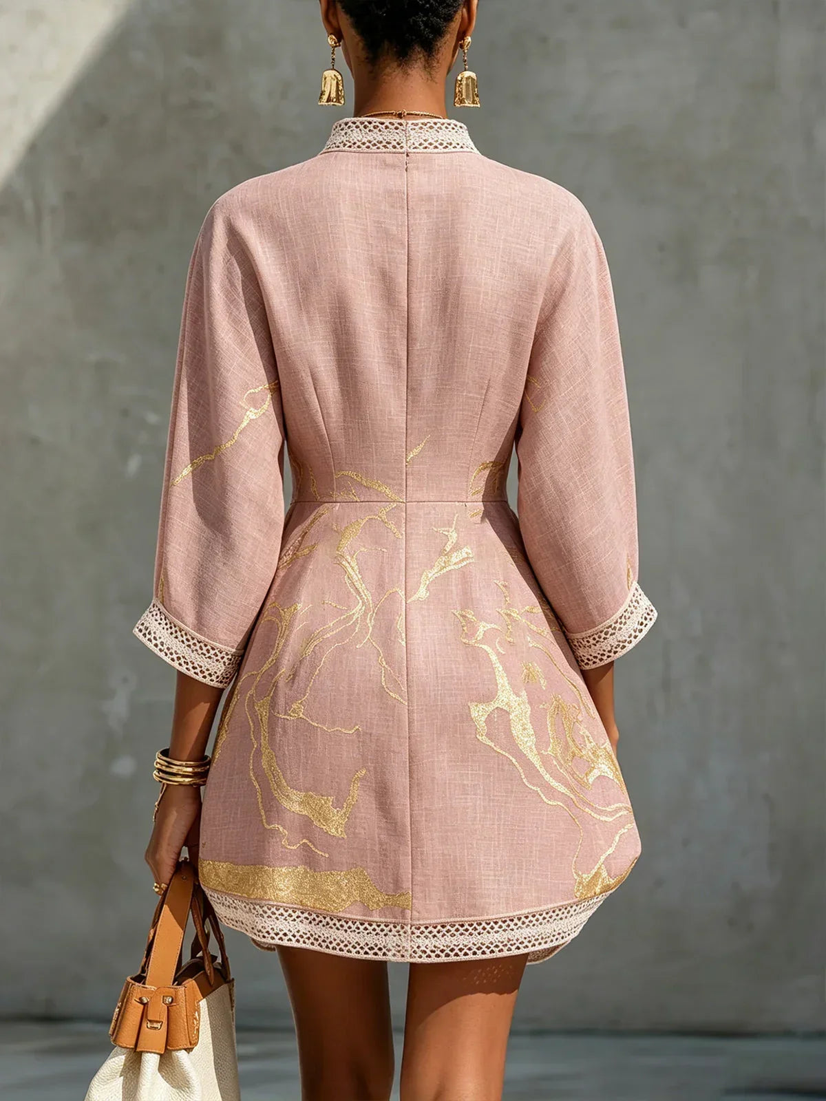 Calista Mini Lace Dress in Pink with V-Neck