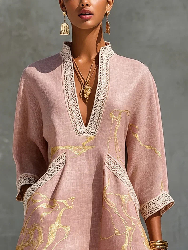 Calista Mini Lace Dress in Pink with V-Neck
