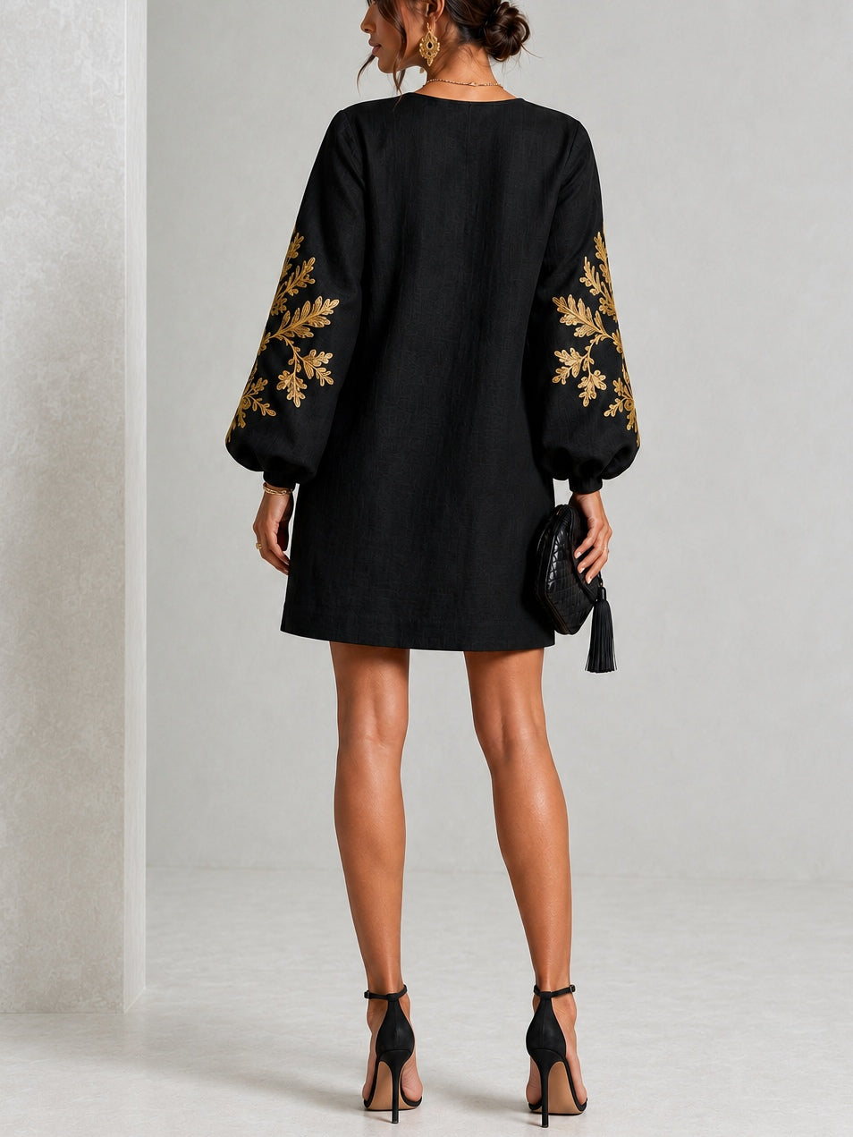 Ornate Motif Lantern Mini Dress