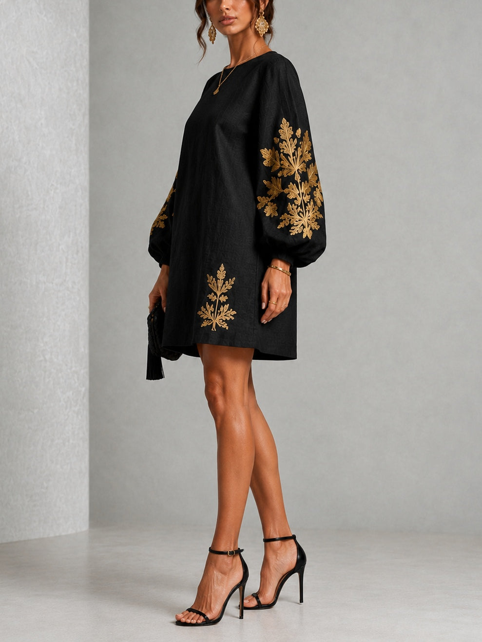 Ornate Motif Lantern Mini Dress