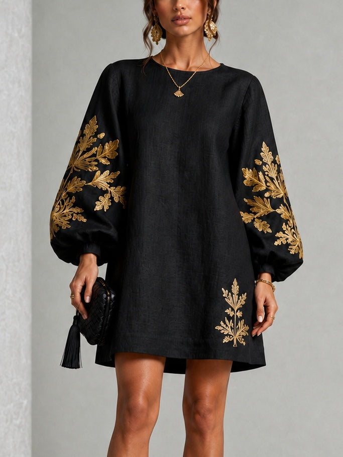 Ornate Motif Lantern Mini Dress