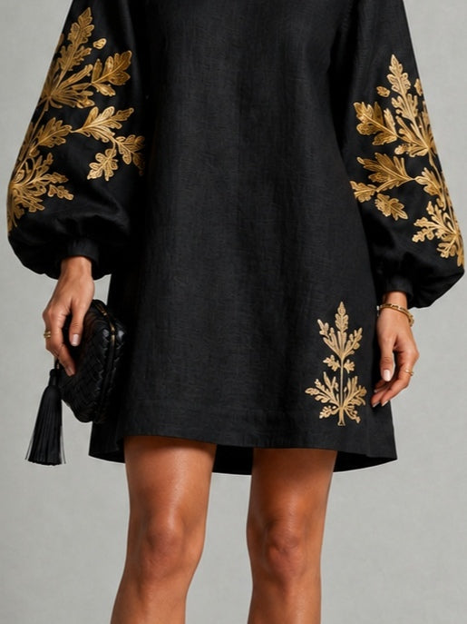 Ornate Motif Lantern Mini Dress