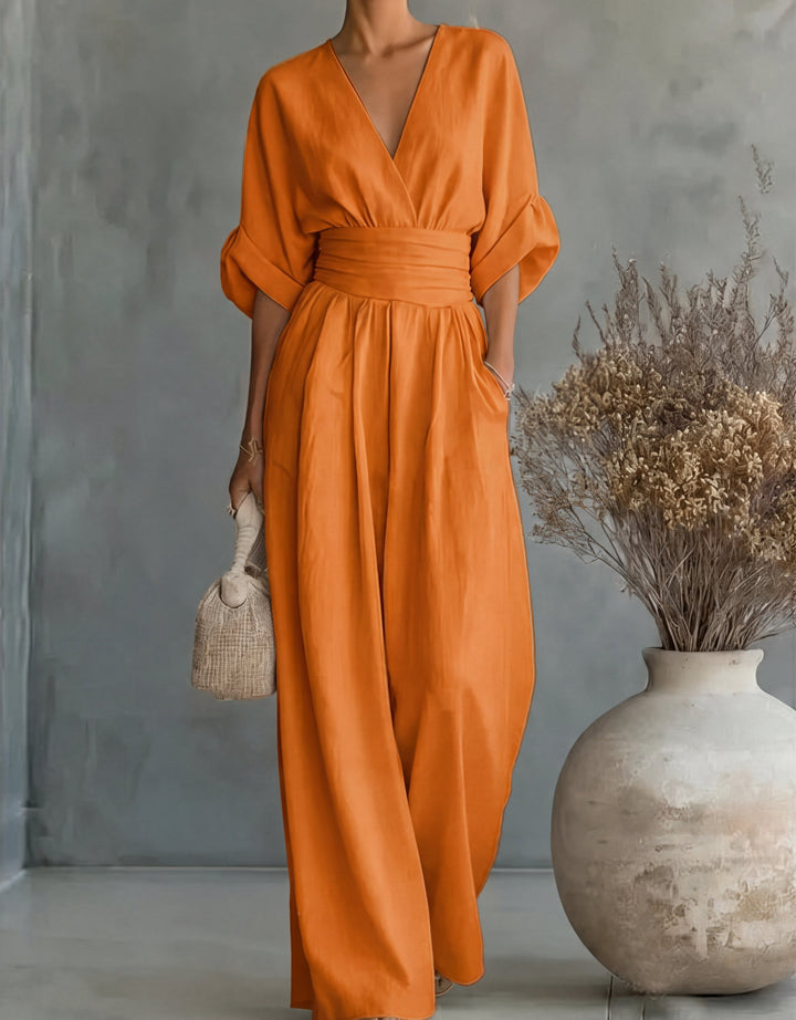 Daniela – Elegant V-Neck Wide-Leg Jumpsuit