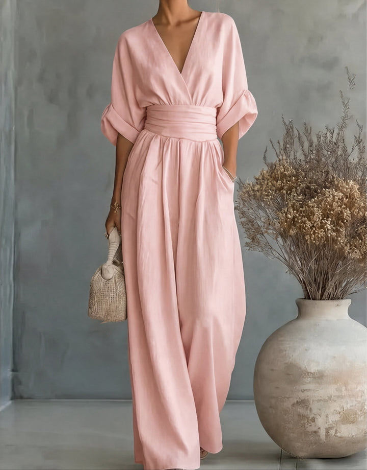 Daniela – Elegant V-Neck Wide-Leg Jumpsuit