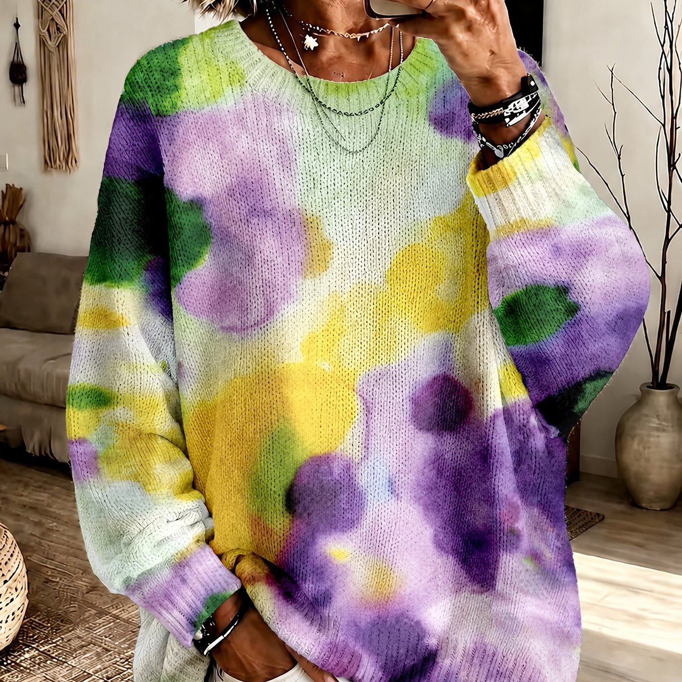 Violetta™ | Purple Tie-Dye Floral Sweater