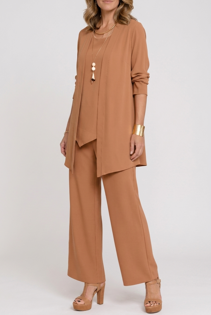 Three Piece Coordinated Set Cardigan Top and Trousers for Women