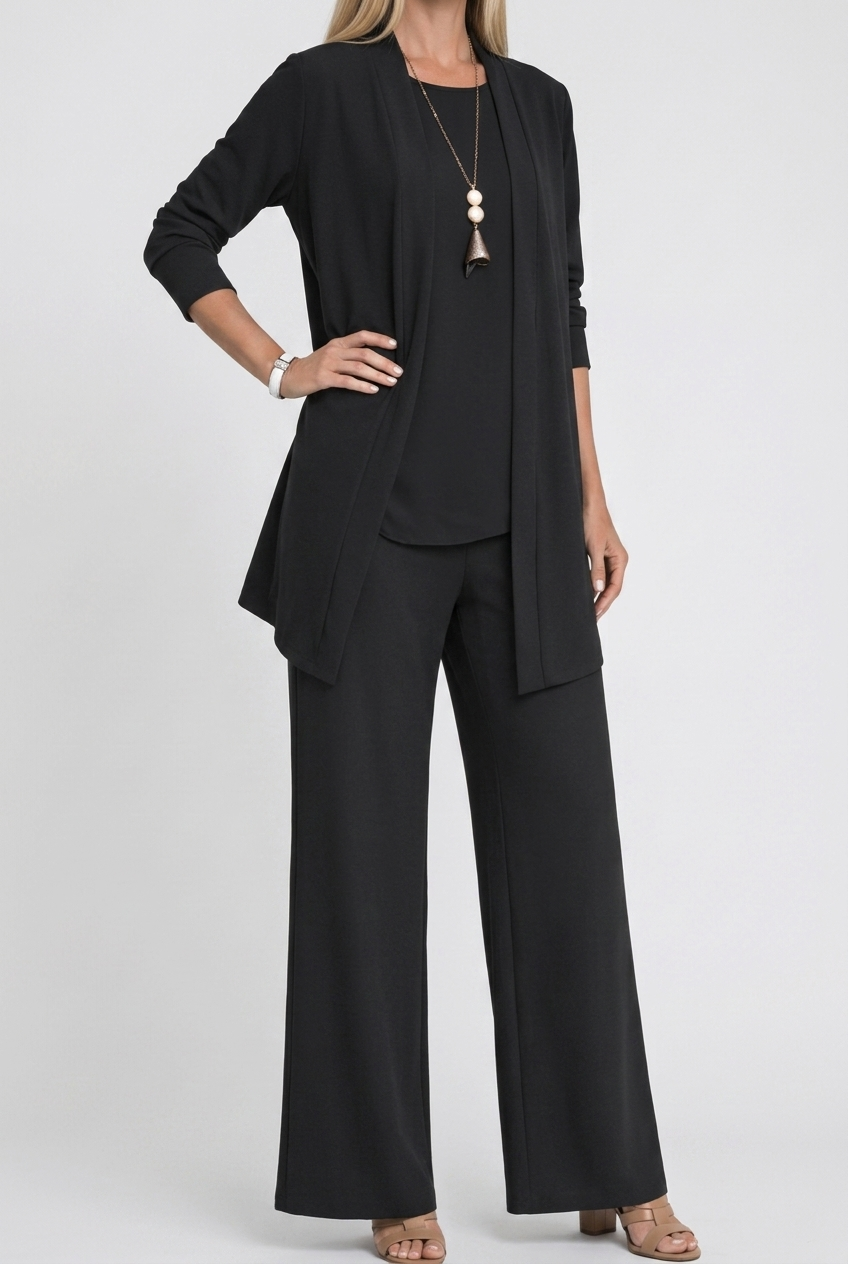 Three Piece Coordinated Set Cardigan Top and Trousers for Women