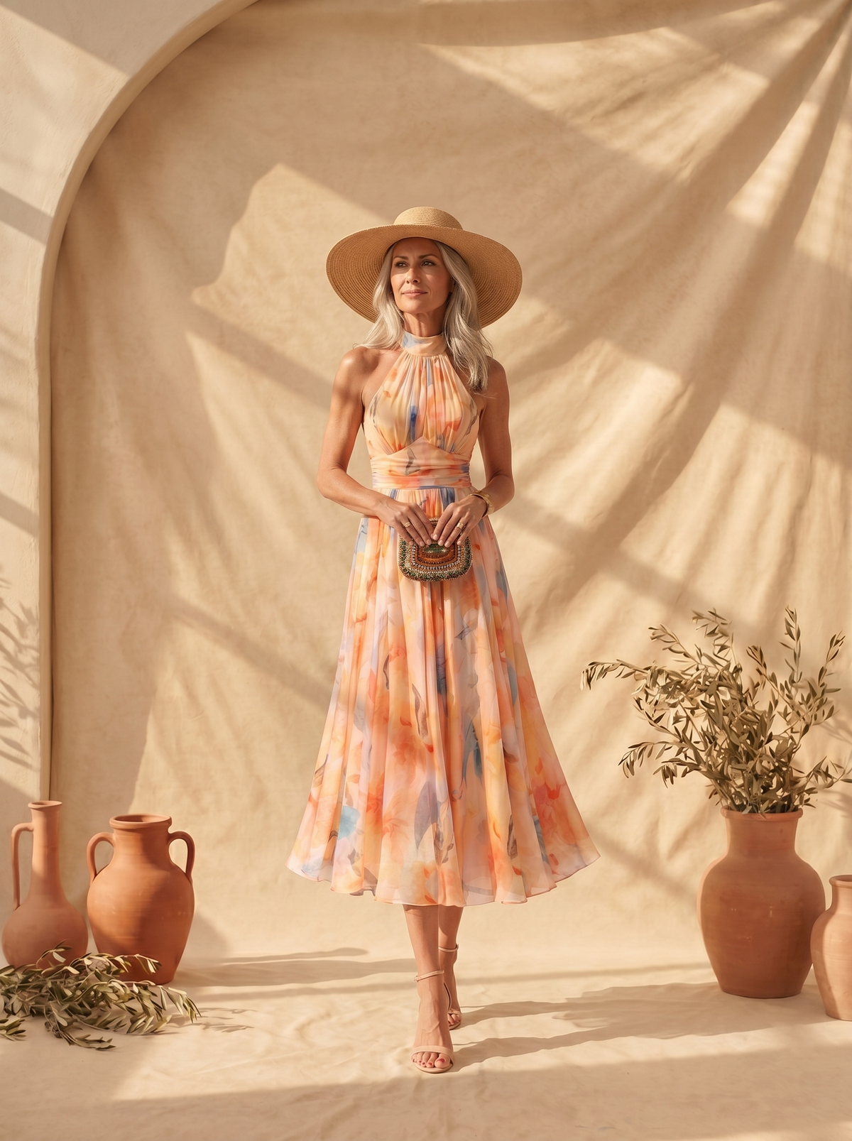 Aurora | Watercolor Print Halter Dress