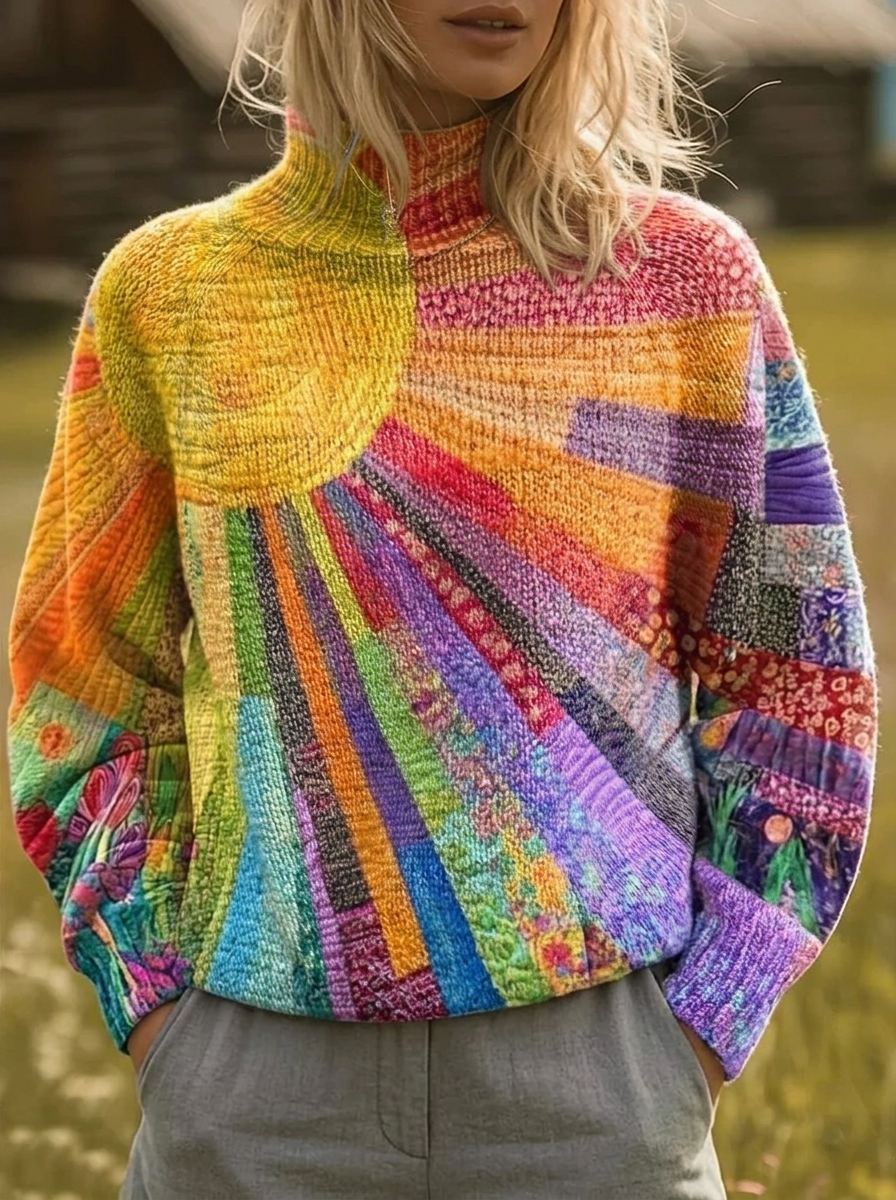Rosalind™ | Retro Sunburst Print Turtleneck