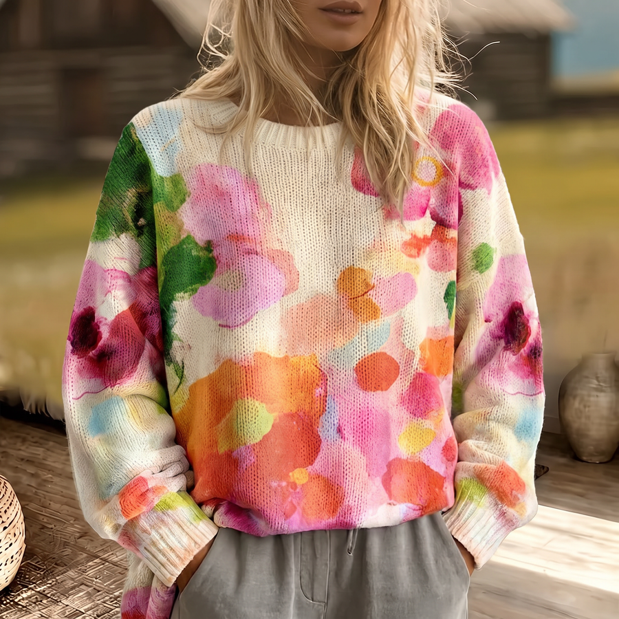 Ferrona™ | Multicolor Tie-Dye Floral Sweater