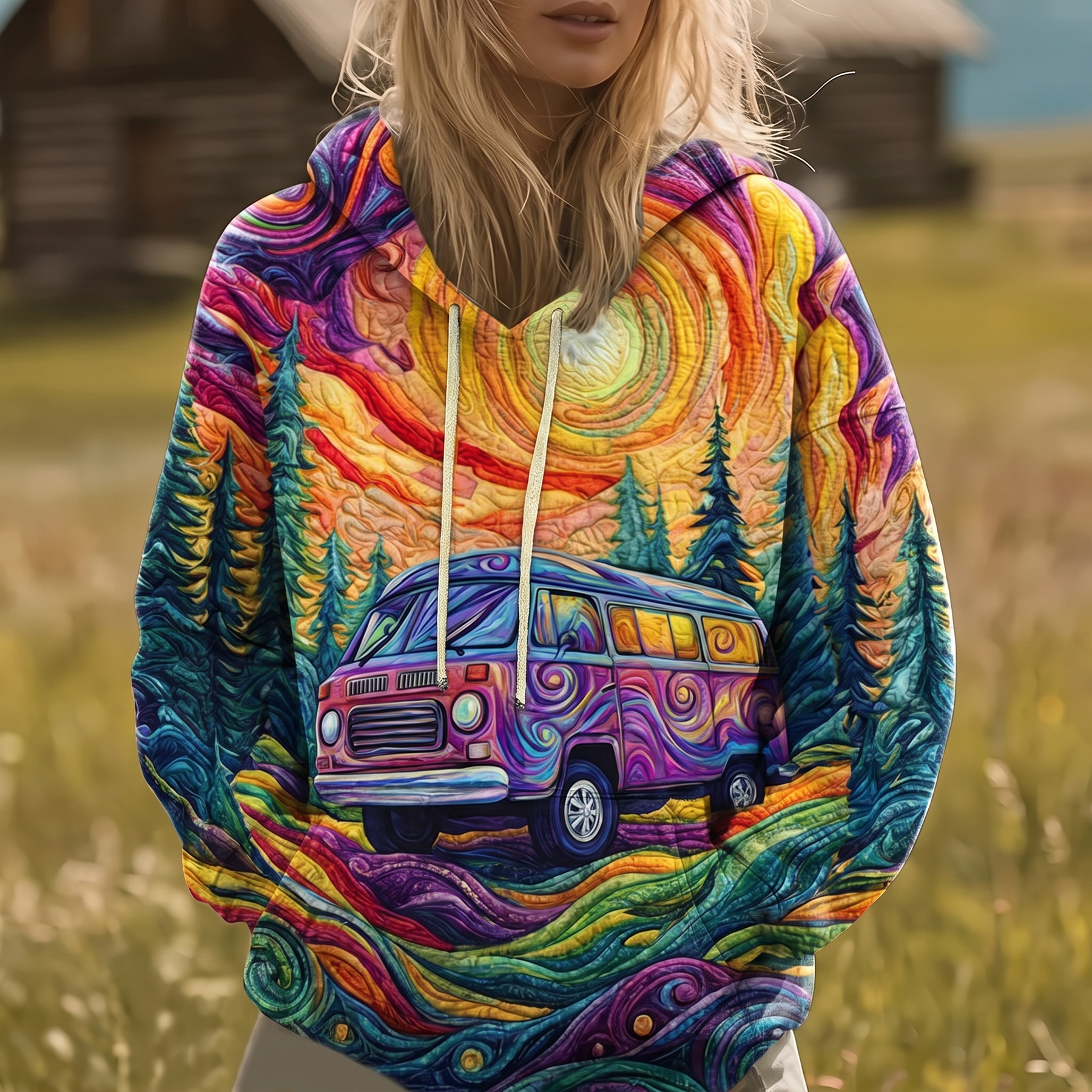 Vaneska™ | Sunburst Print Y2K Hoodie