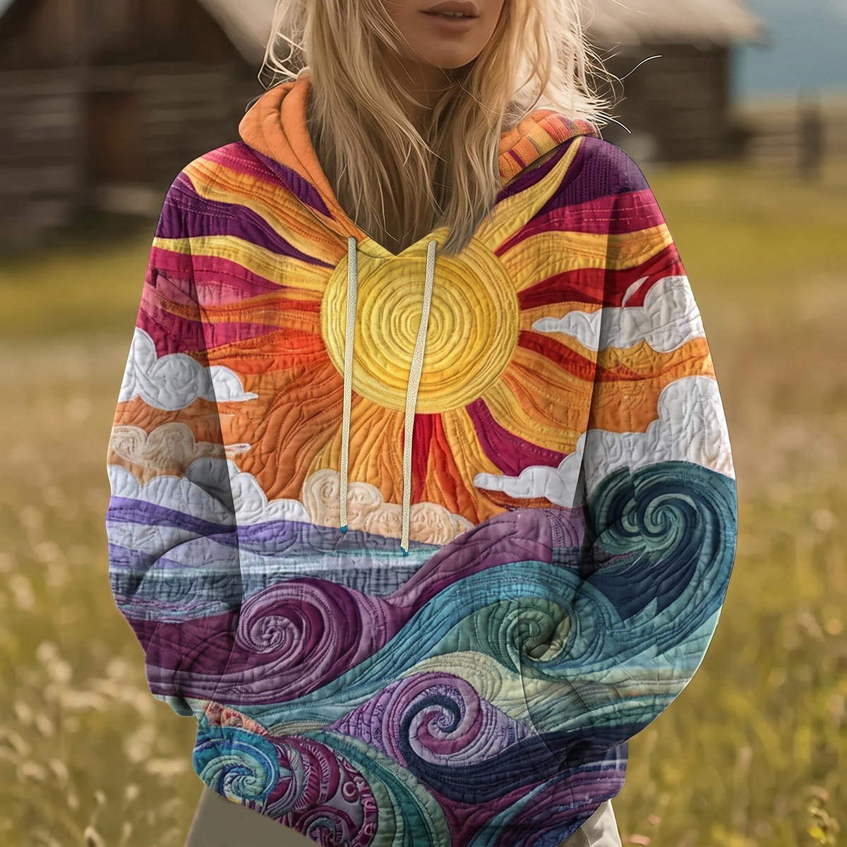 Auralei™ | Sunburst Print Y2K Hoodie