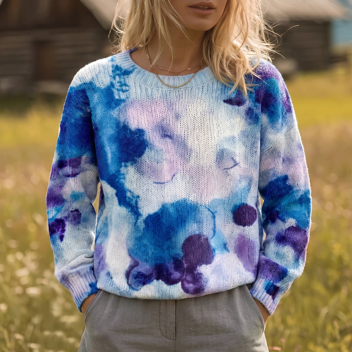 Cerulyn™ | Blue Tie-Dye Floral Sweater