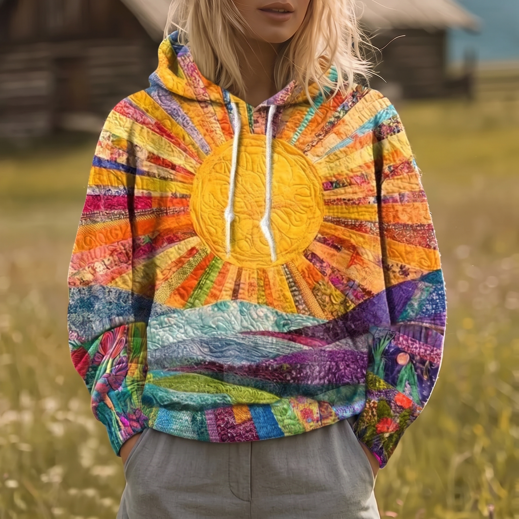 Ryleth™ | Sunburst Print Y2K Hoodie