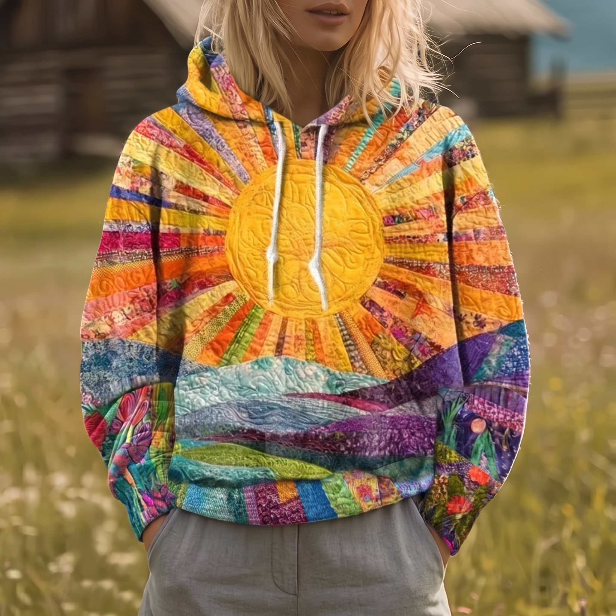 Ryleth™ | Sunburst Print Y2K Hoodie