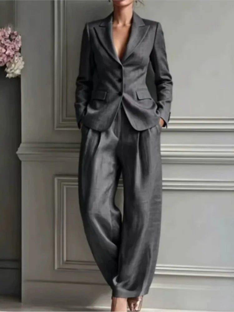 Victoria Elegant Suit Set with Tailored Blazer and Wide Pants