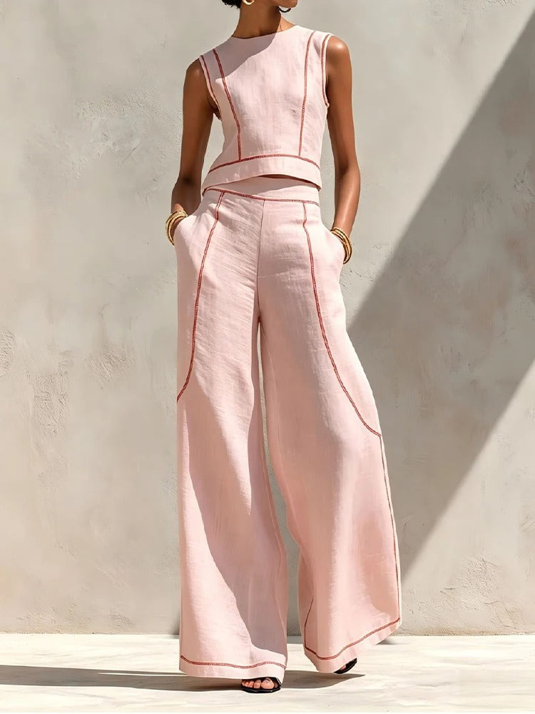 Inés Two-Piece Set with Palazzo Pants and Contrast Details