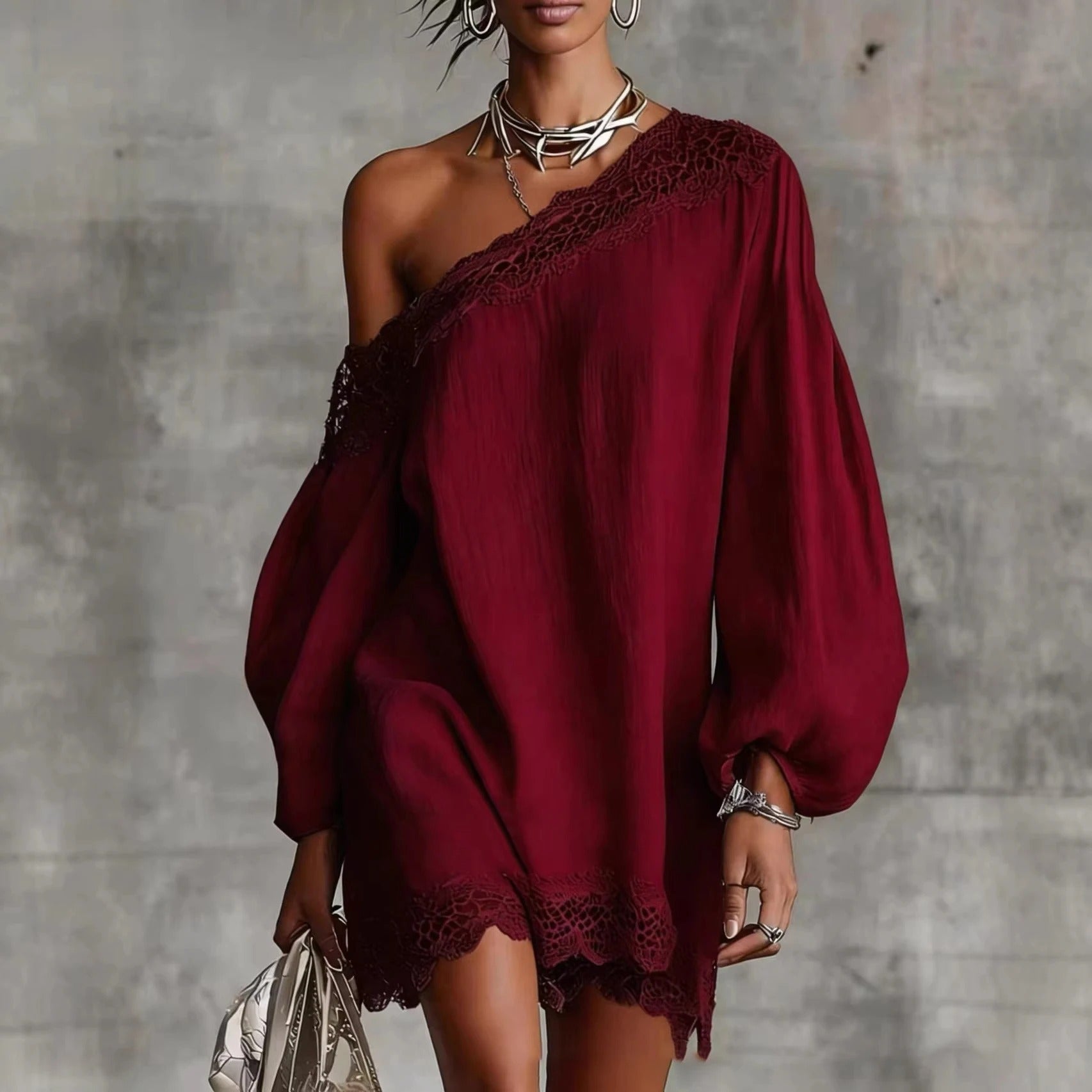 Olivia Mini Lace Dress with Off-the-Shoulder and Puff Sleeves