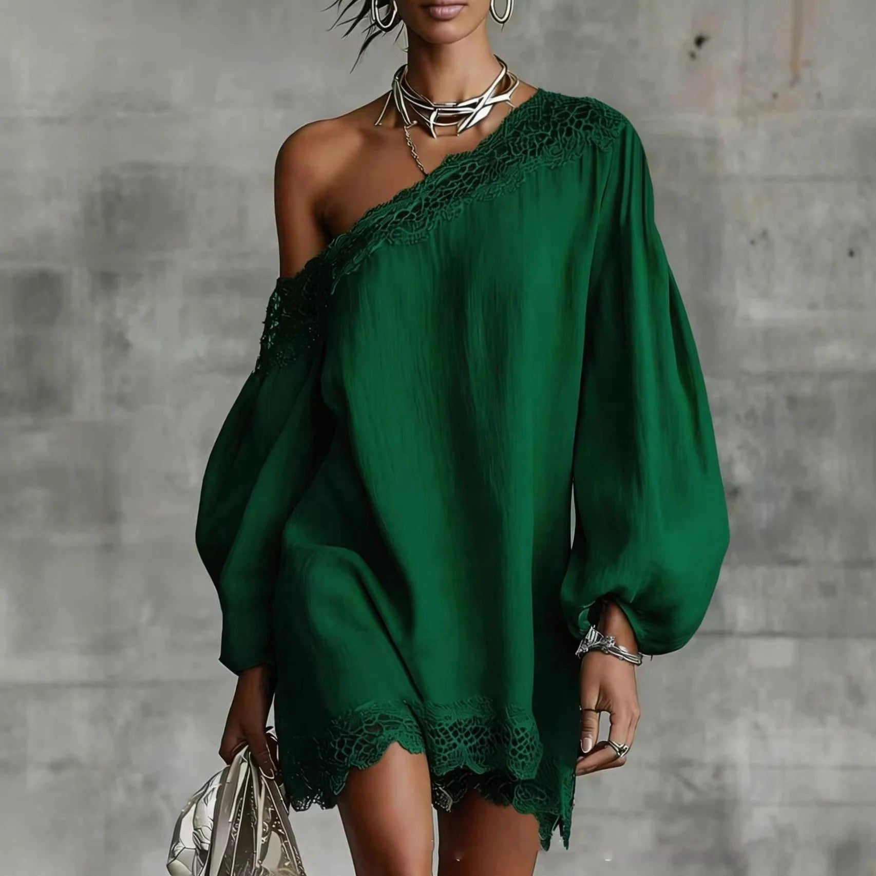 Olivia Mini Lace Dress with Off-the-Shoulder and Puff Sleeves