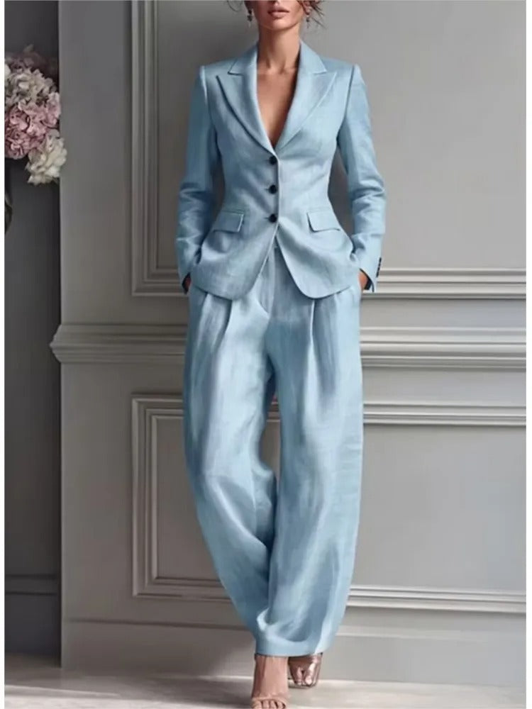 Victoria Elegant Suit Set with Tailored Blazer and Wide Pants
