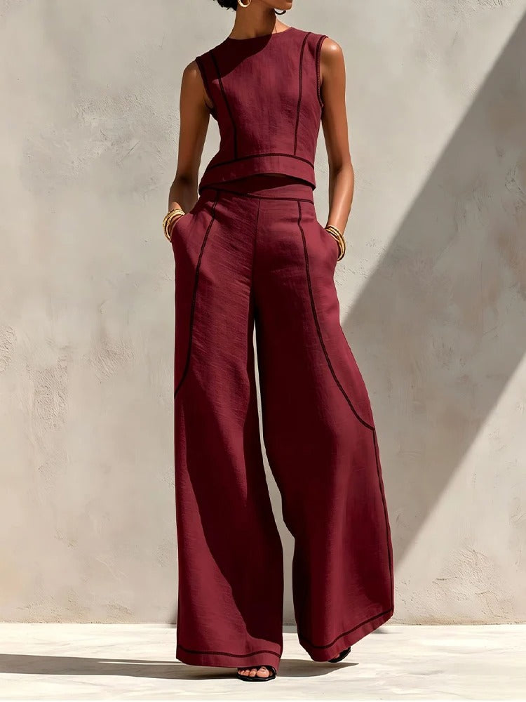 Inés Two-Piece Set with Palazzo Pants and Contrast Details