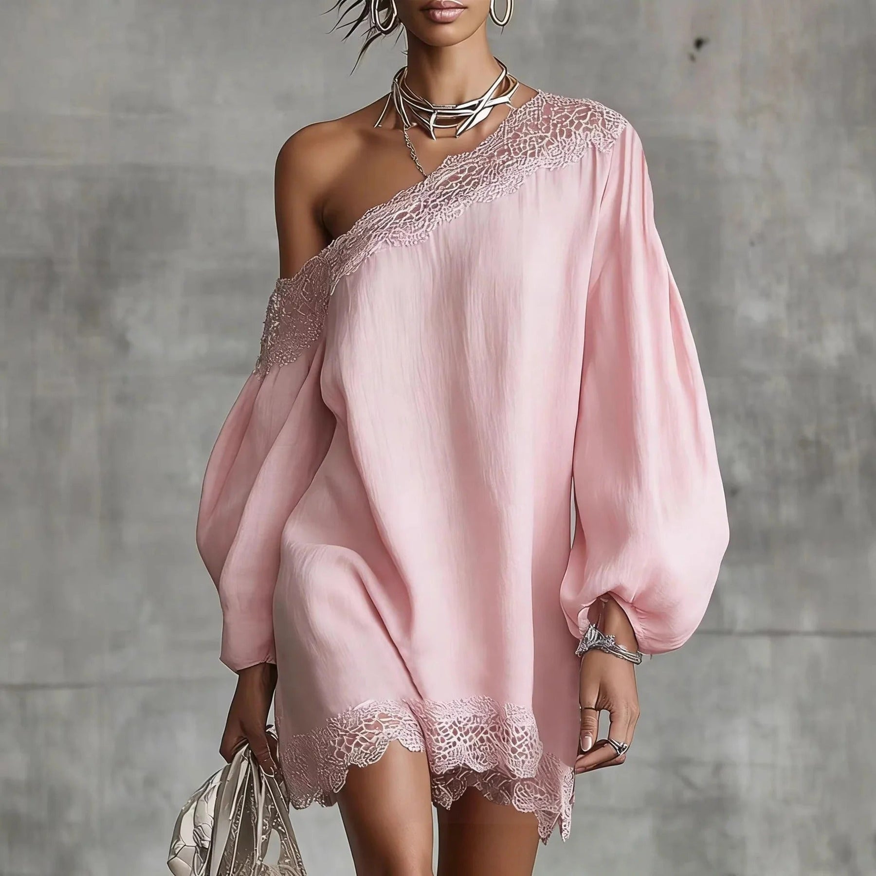 Olivia Mini Lace Dress with Off-the-Shoulder and Puff Sleeves