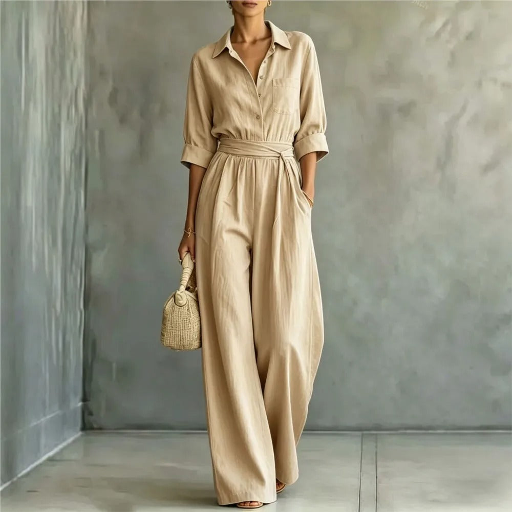Elena Elegant Jumpsuit with Adjustable Waist and Wide Pants
