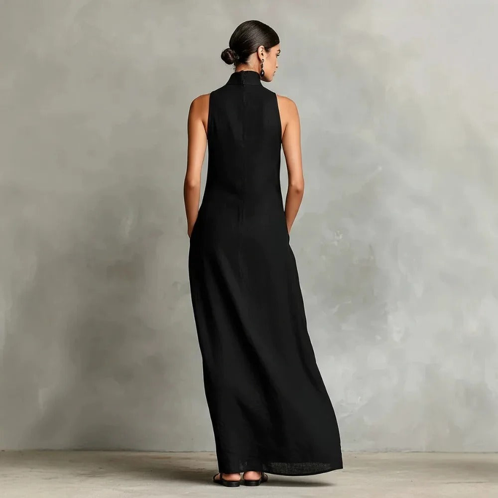 Marina Loose-Fitting Long Dress with High Neck