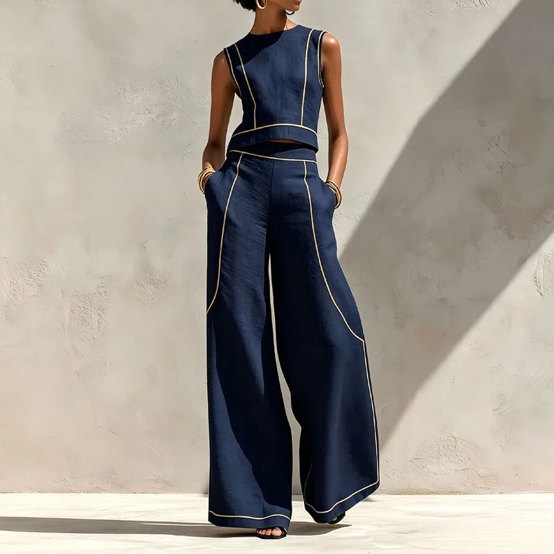 Inés Two-Piece Set with Palazzo Pants and Contrast Details