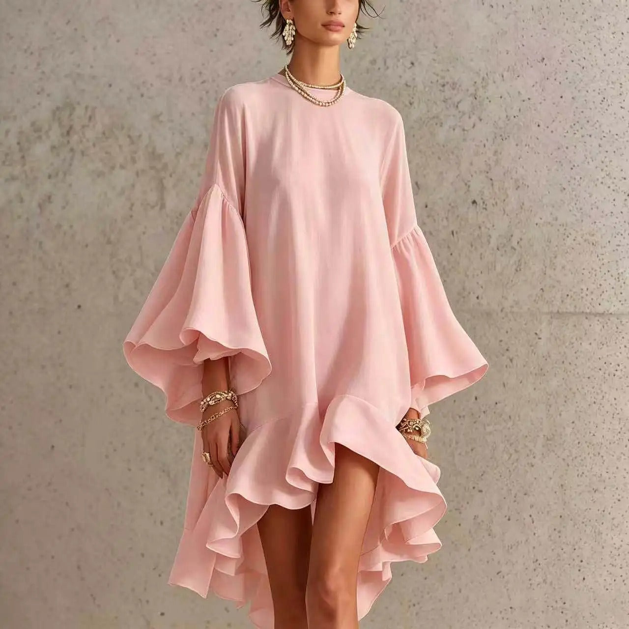 Amelia Elegant Dress with Ruffles and Asymmetrical Hem