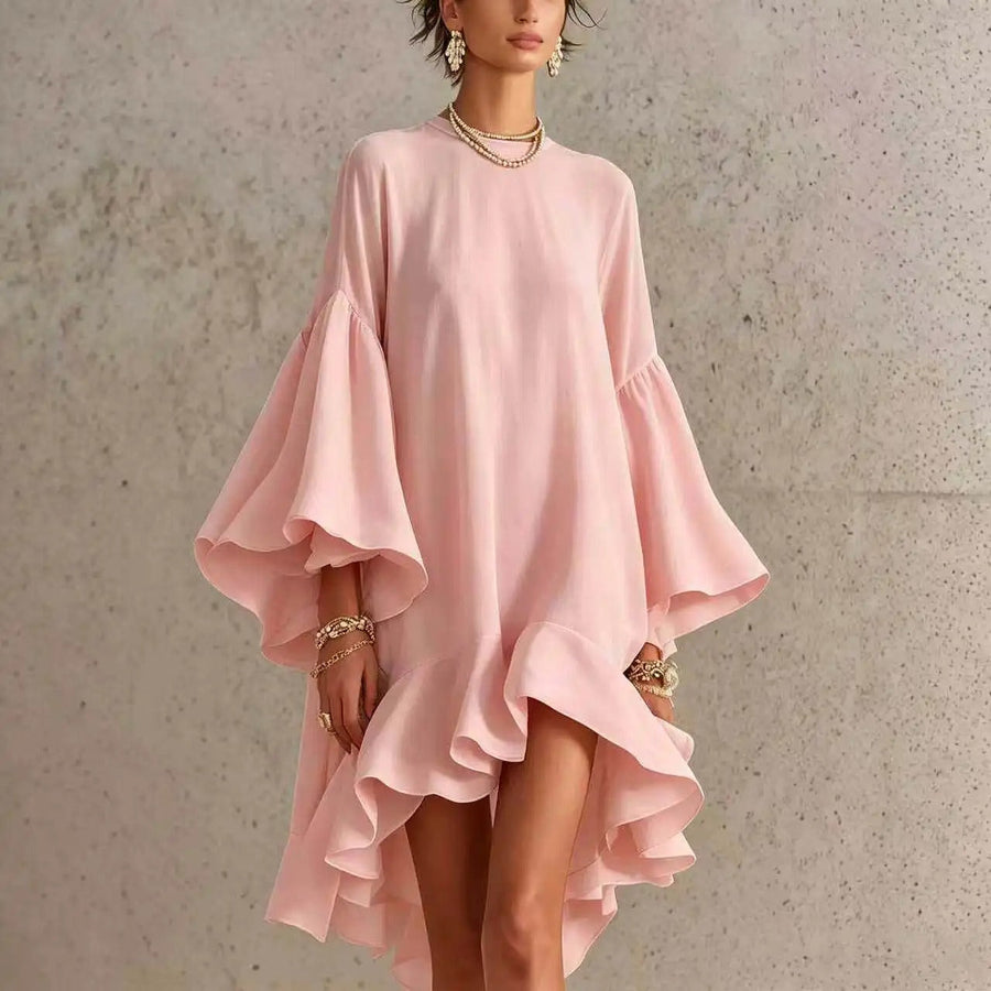Amelia Elegant Dress with Ruffles and Asymmetrical Hem