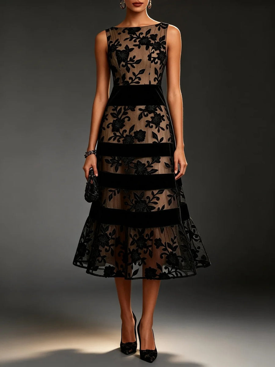 Odette Floral Embroidered Tulle Midi Dress