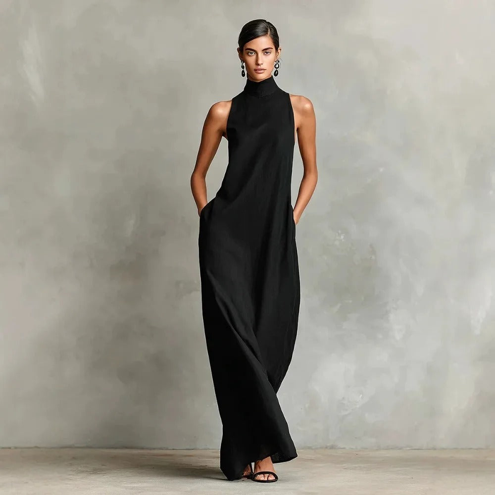 Marina Loose-Fitting Long Dress with High Neck