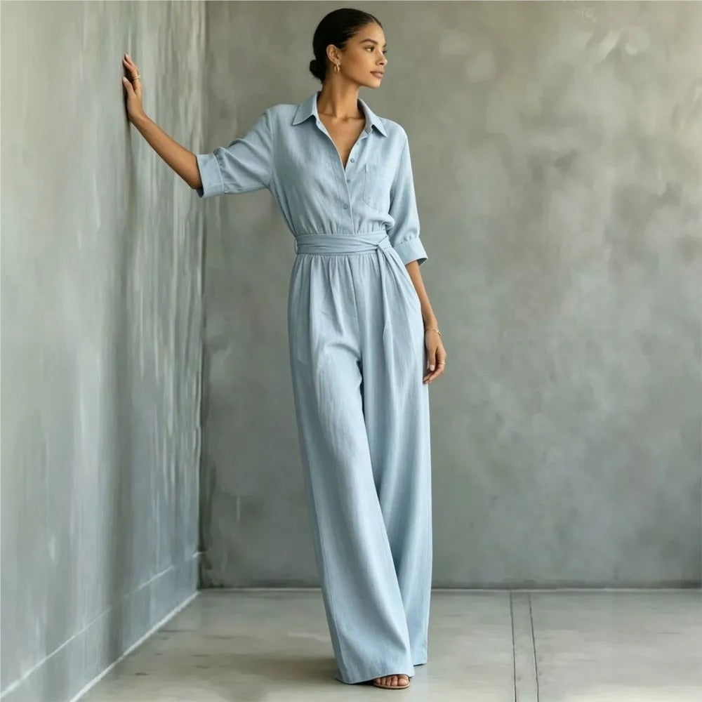 Elena Elegant Jumpsuit with Adjustable Waist and Wide Pants
