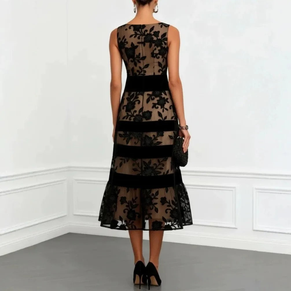 Odette Floral Embroidered Tulle Midi Dress