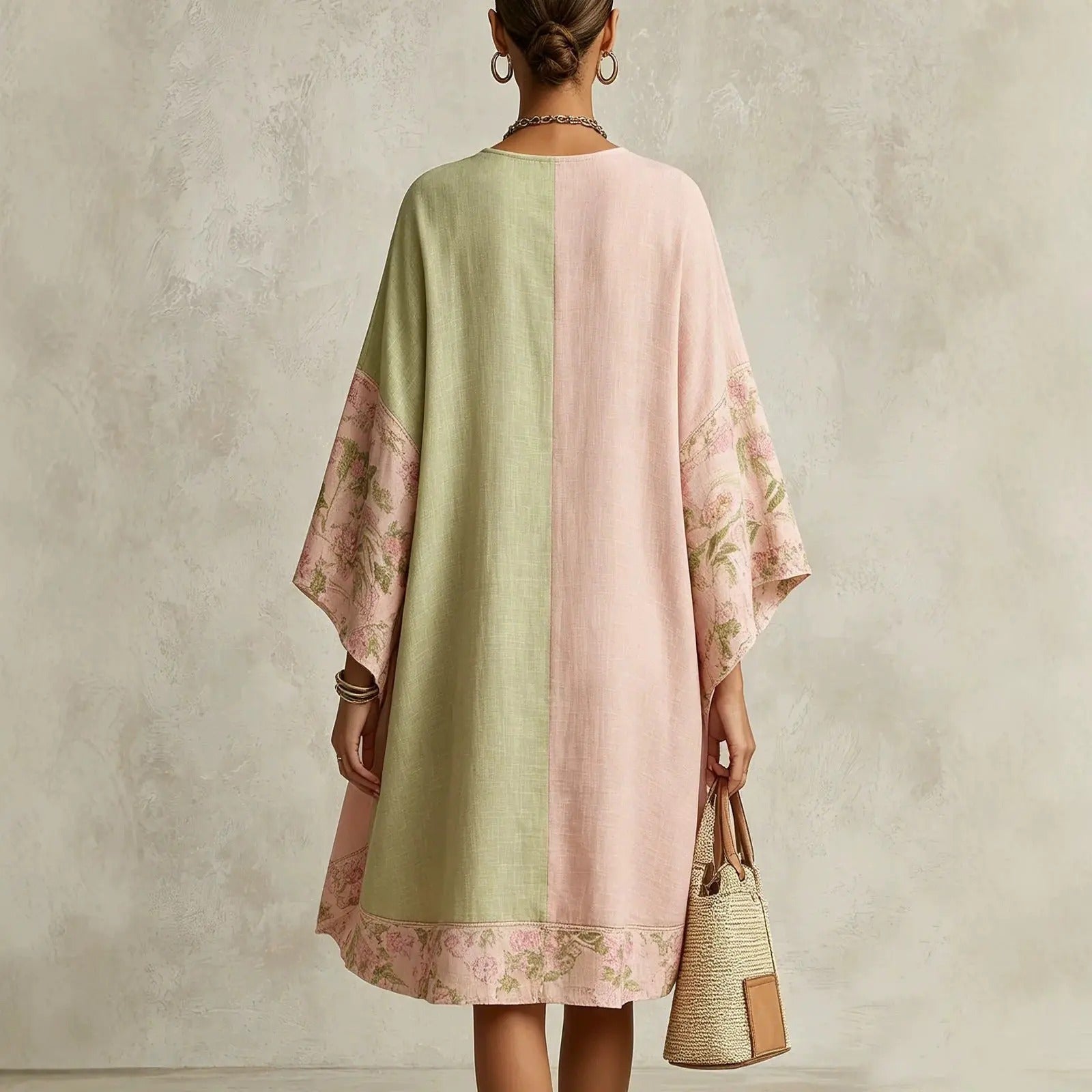 Jimena Bohemian Floral Dress with Batwing Sleeves and V-Neck