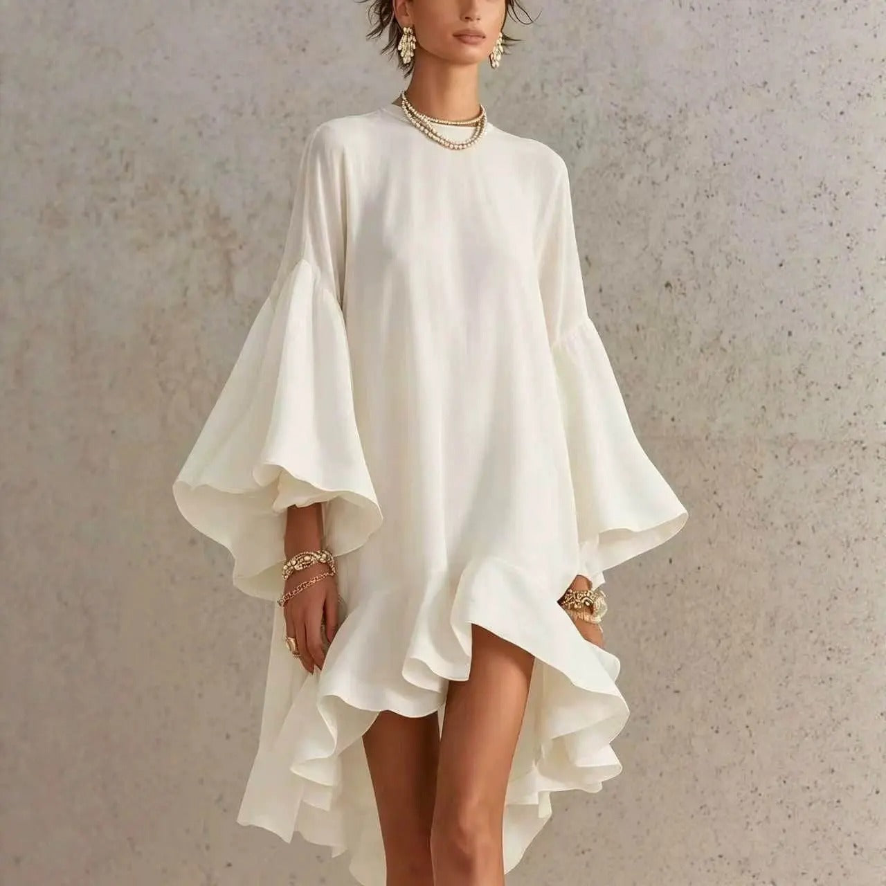 Amelia Elegant Dress with Ruffles and Asymmetrical Hem