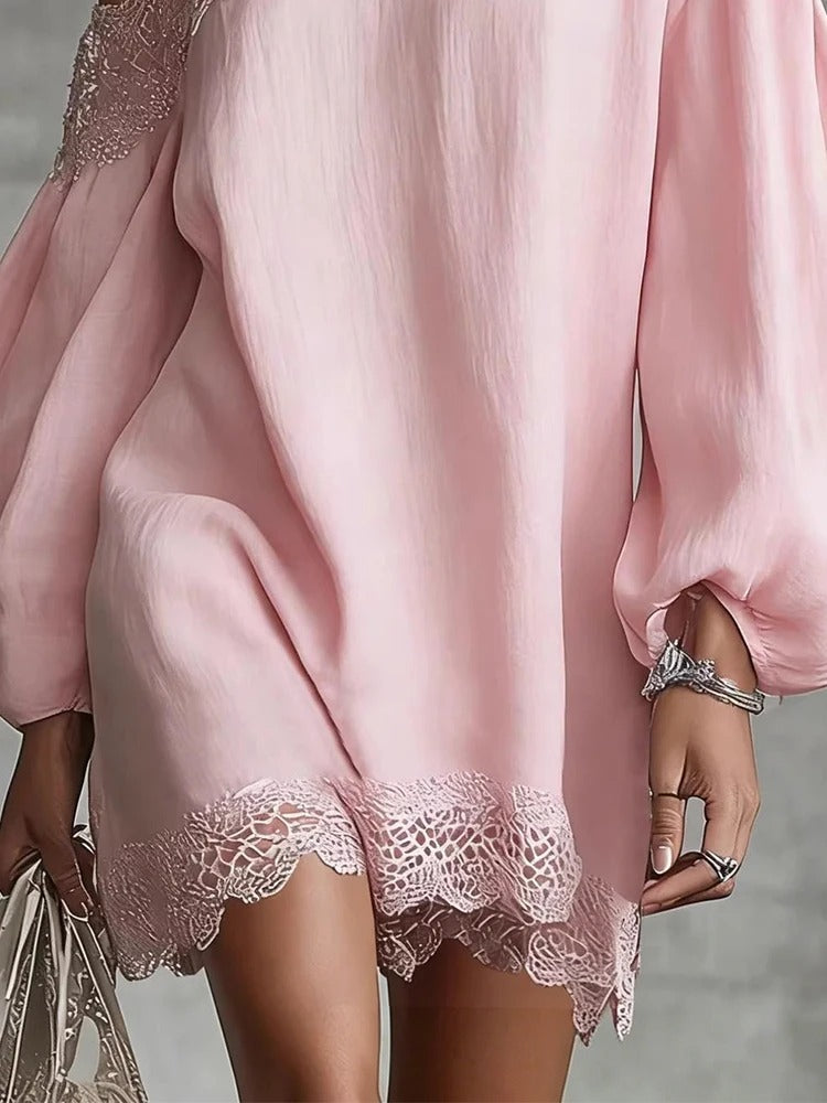 Olivia Mini Lace Dress with Off-the-Shoulder and Puff Sleeves