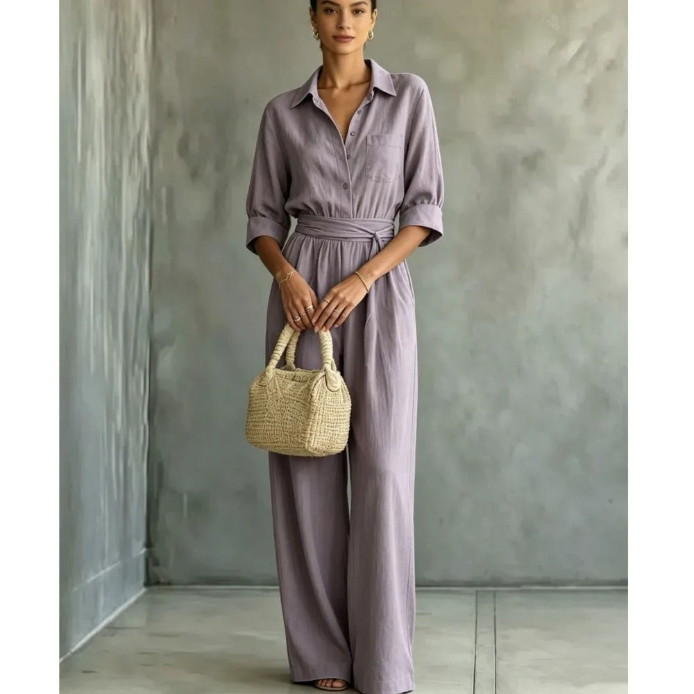 Elena Elegant Jumpsuit with Adjustable Waist and Wide Pants