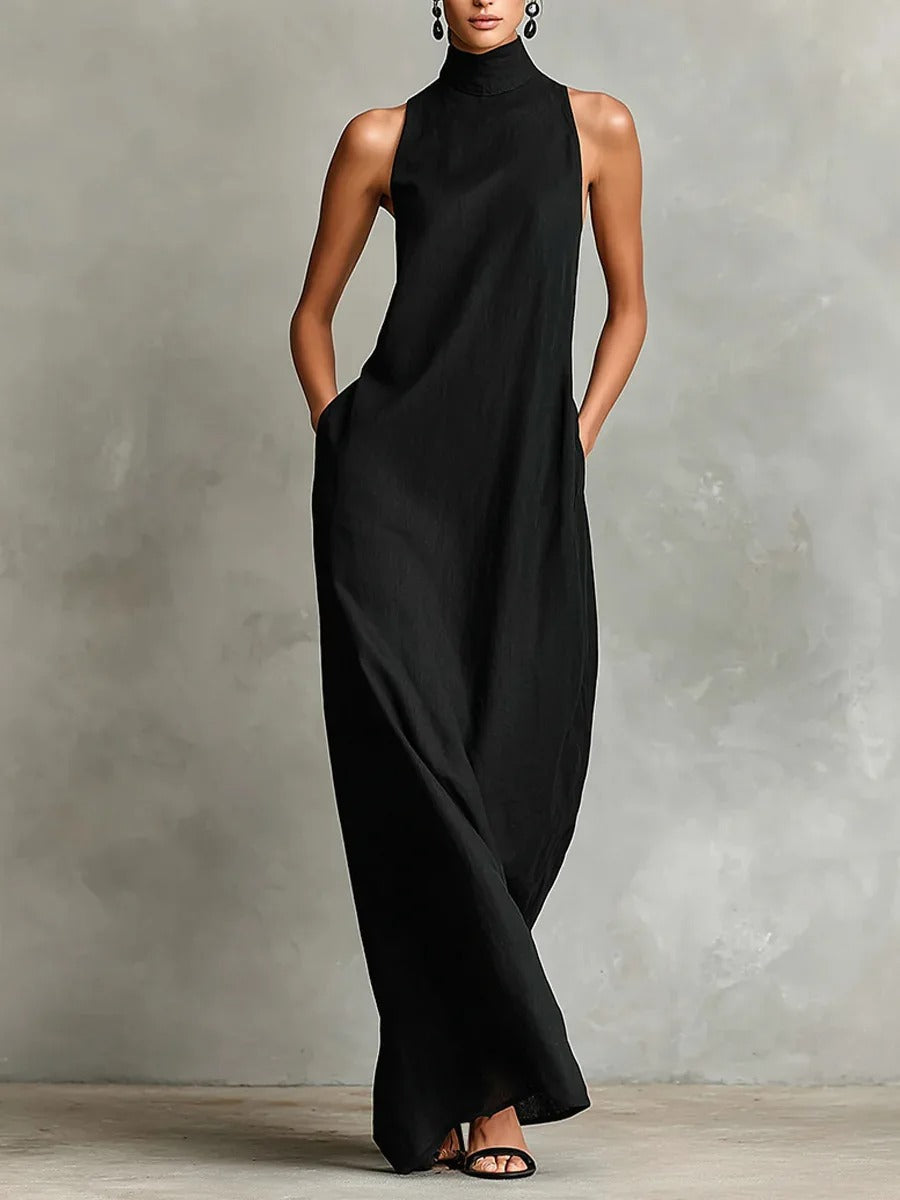 Marina Loose-Fitting Long Dress with High Neck